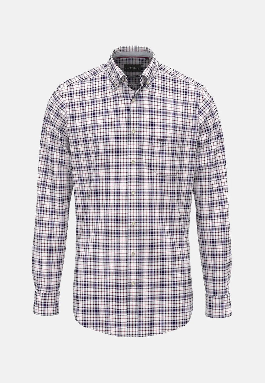 fynch-hatton-Washed Oxford Check Shirt Aubergine