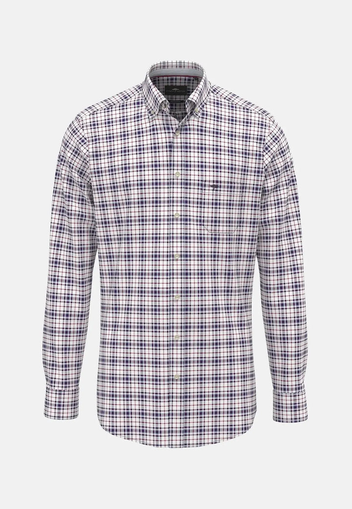 fynch-hatton-Washed Oxford Check Shirt Aubergine
