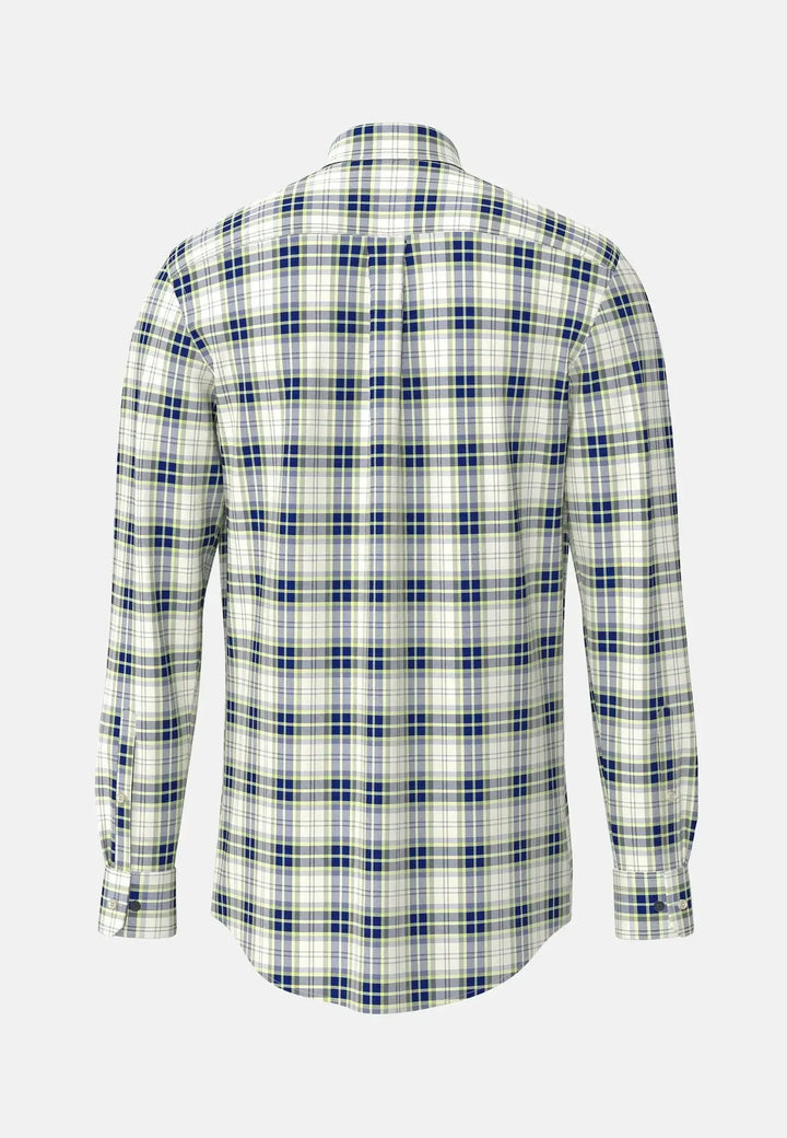 fynch-hatton-Washed Oxford Check Shirt Harbour Blue