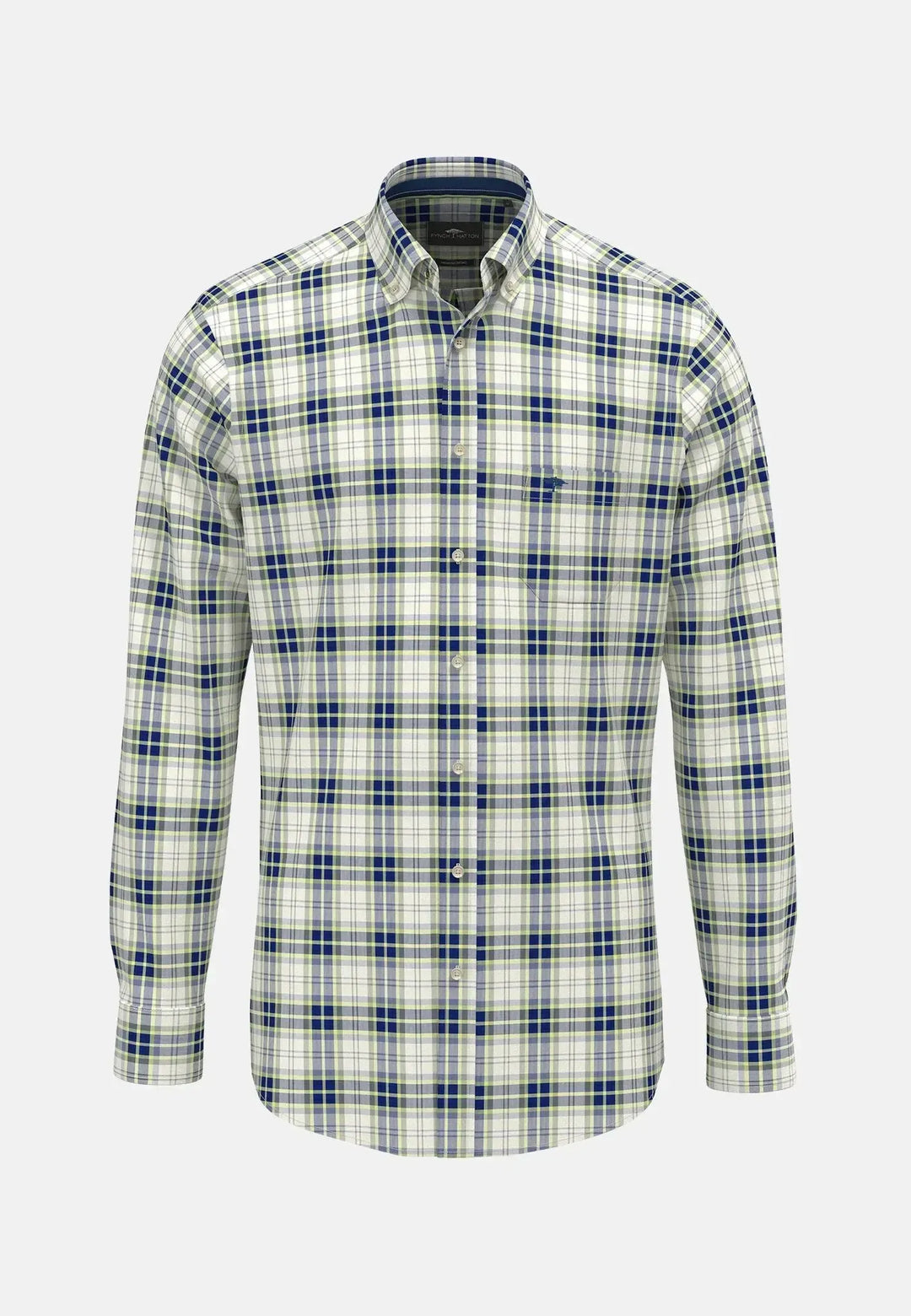 fynch-hatton-Washed Oxford Check Shirt Harbour Blue