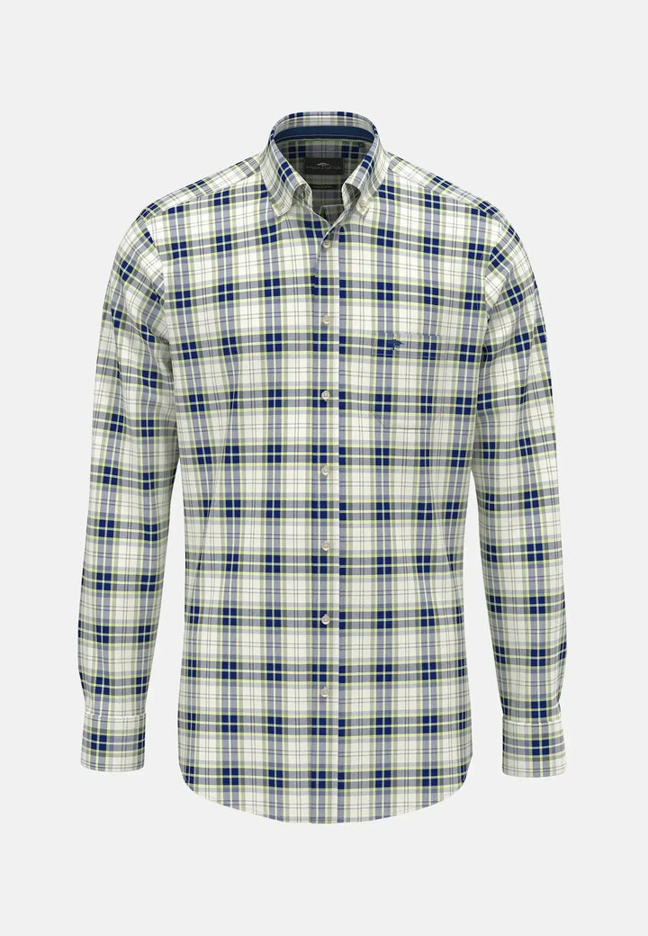 fynch-hatton-Washed Oxford Check Shirt Harbour Blue