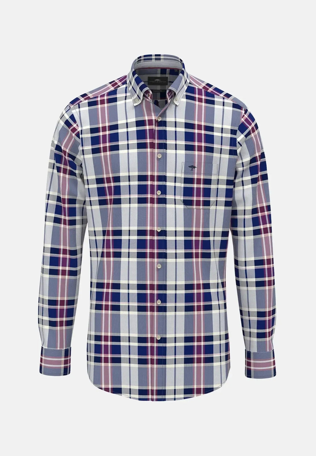 fynch-hatton-Washed Oxford Check Shirt Navy