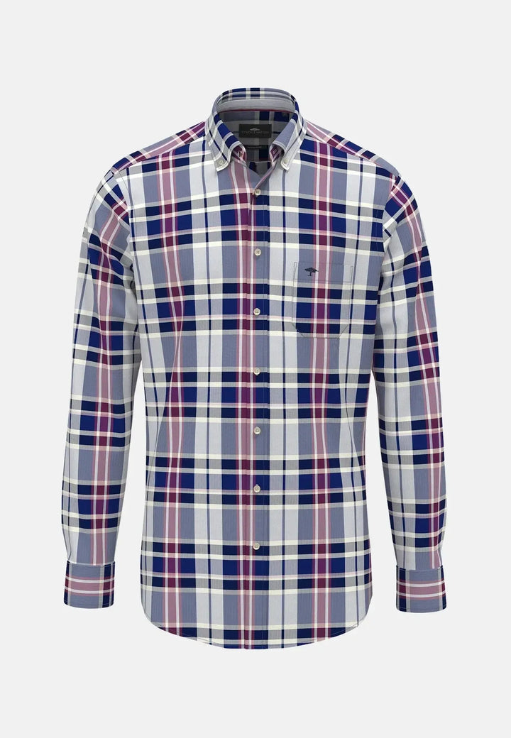 fynch-hatton-Washed Oxford Check Shirt Navy