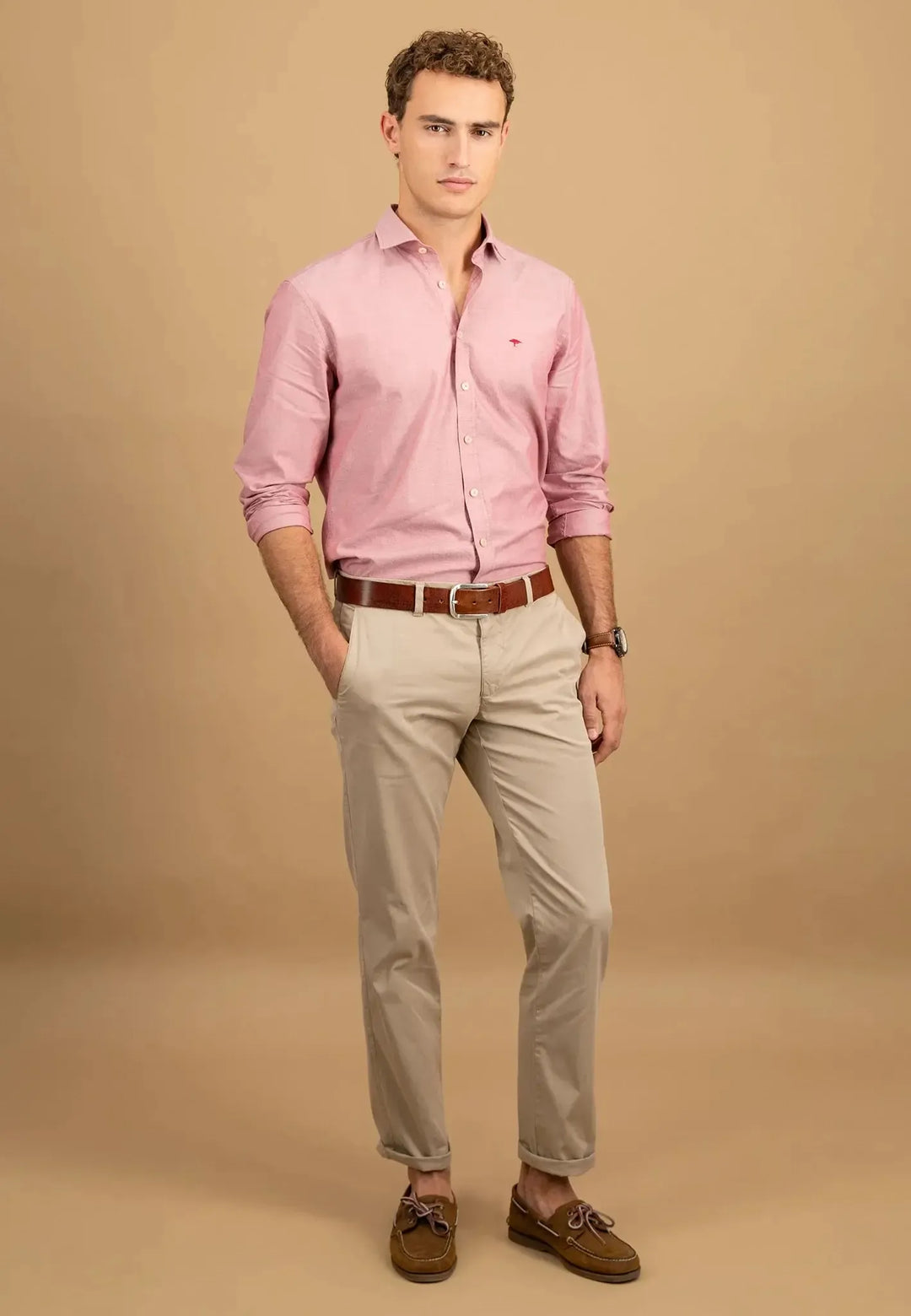 fynch-hatton-Washed Oxford Kent Collar Shirt Peach
