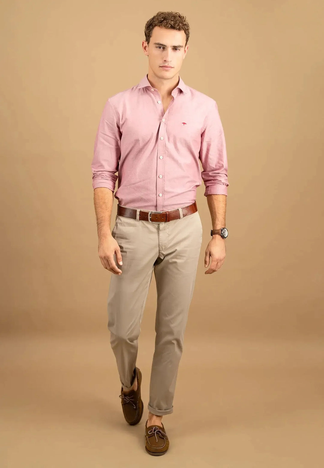 fynch-hatton-Washed Oxford Kent Collar Shirt Peach