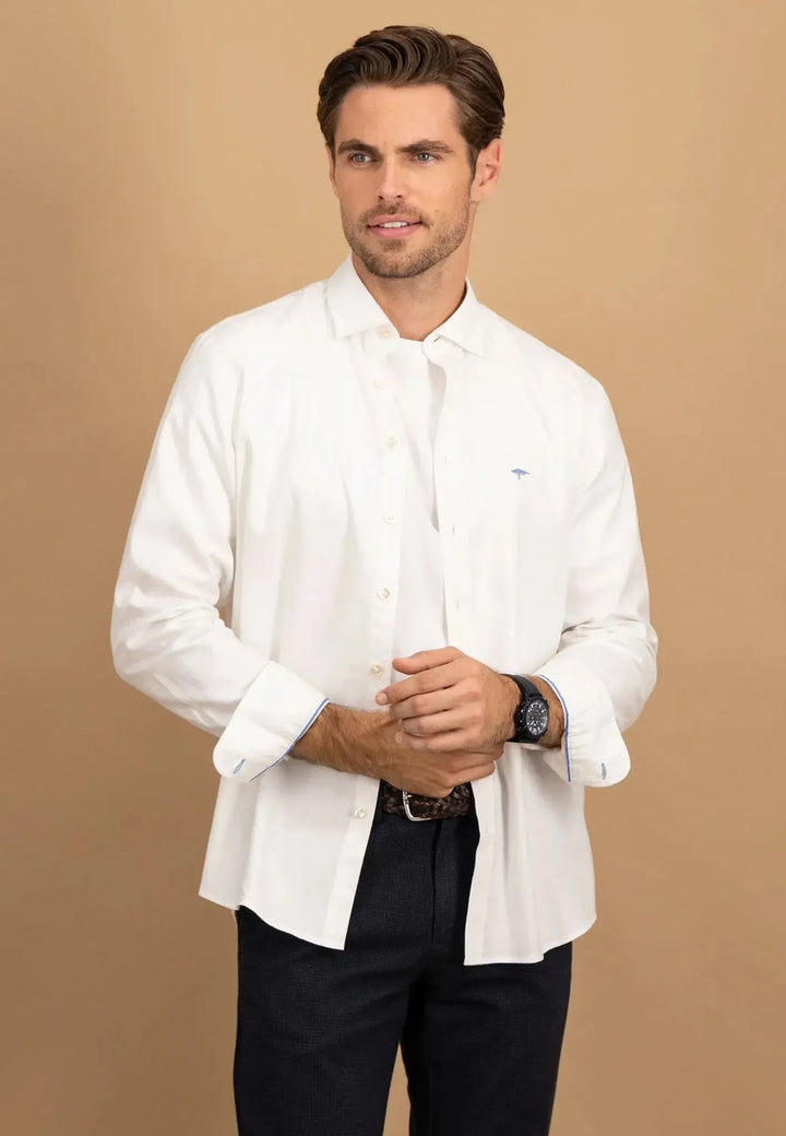 fynch-hatton-Washed Oxford Kent Collar Shirt White