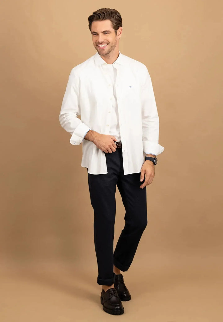 fynch-hatton-Washed Oxford Kent Collar Shirt White