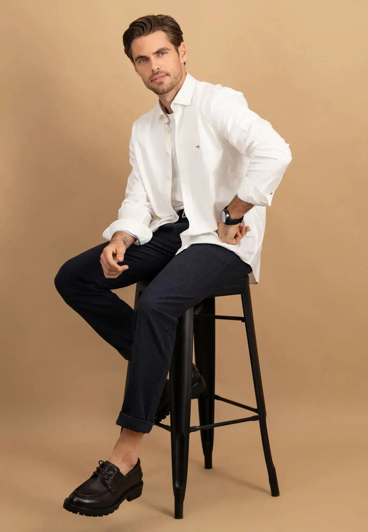 fynch-hatton-Washed Oxford Kent Collar Shirt White