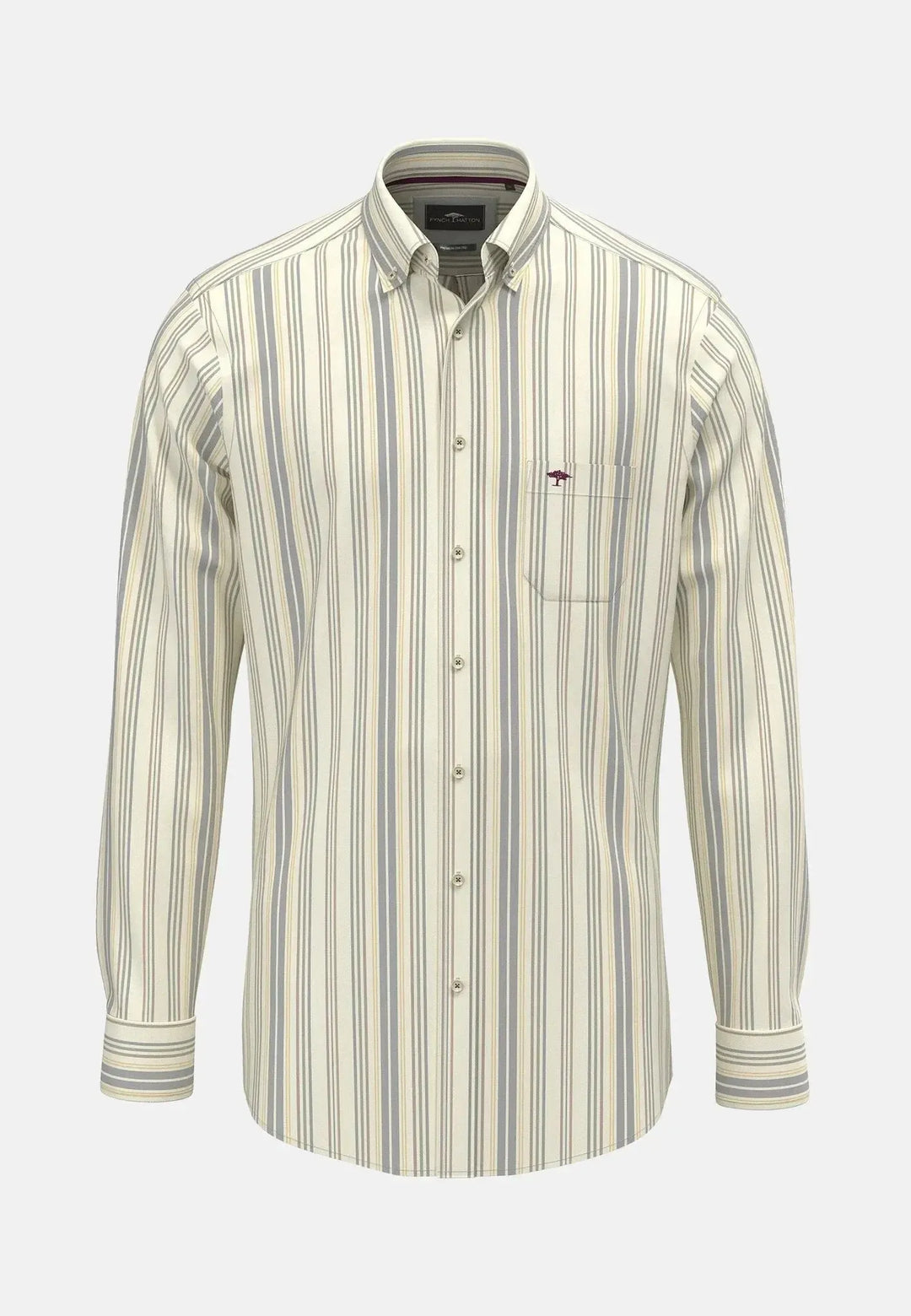fynch-hatton-Washed Oxford Stripe Button Down Shirt Deep Merlot