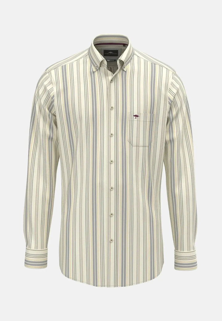 fynch-hatton-Washed Oxford Stripe Button Down Shirt Deep Merlot