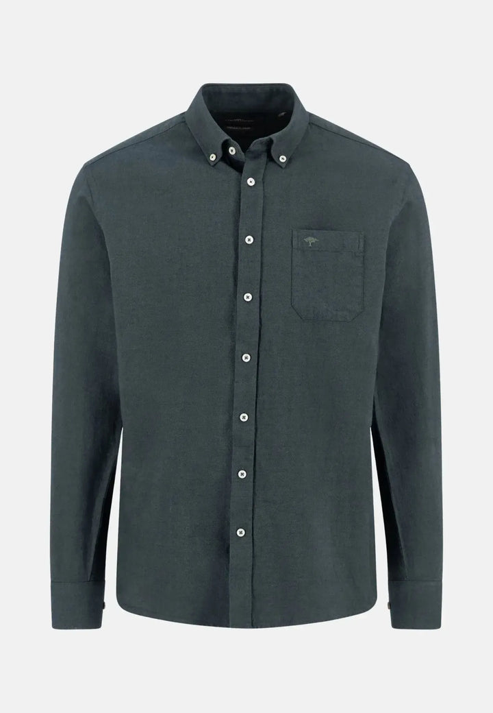 fynch-hatton-Winter Solid Button Down Shirt Dark Ivy