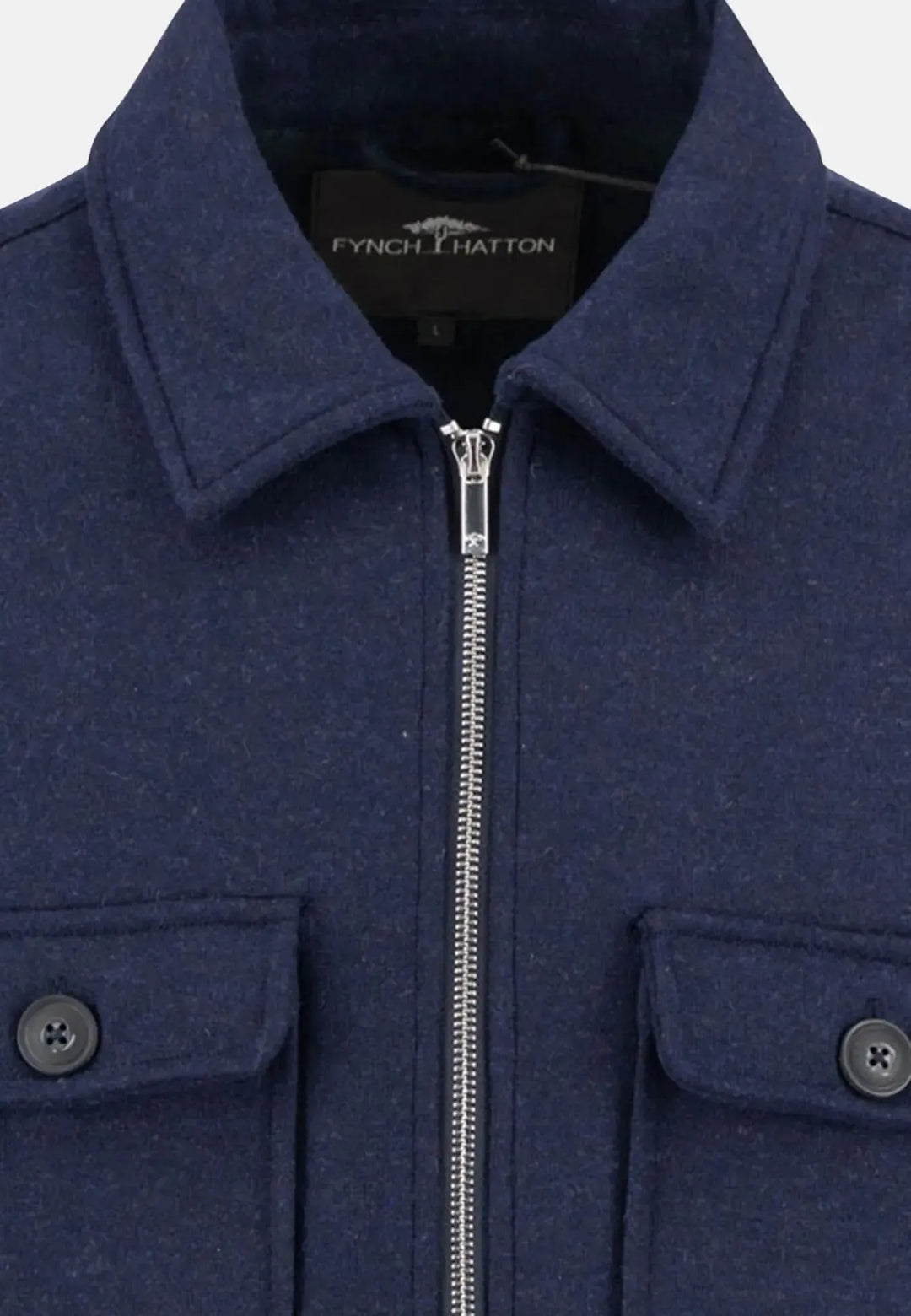 fynch-hatton-Wool Blend Melange Overshirt Dark Navy