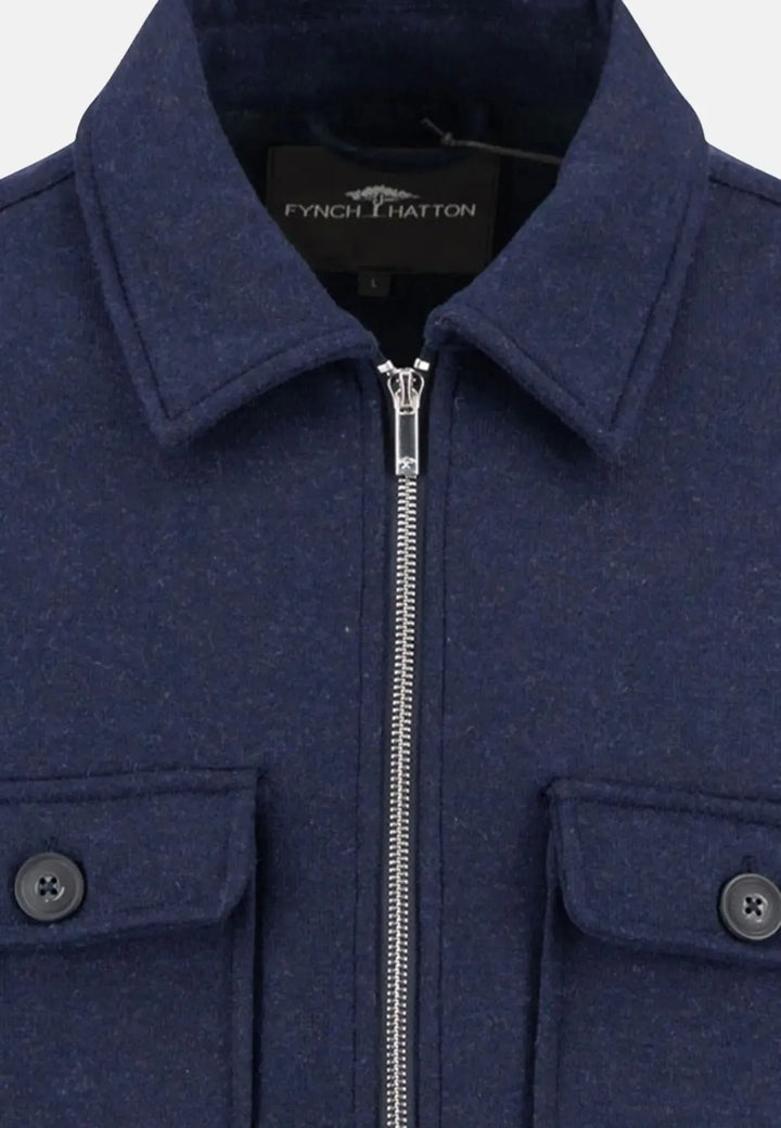 fynch-hatton-Wool Blend Melange Overshirt Dark Navy