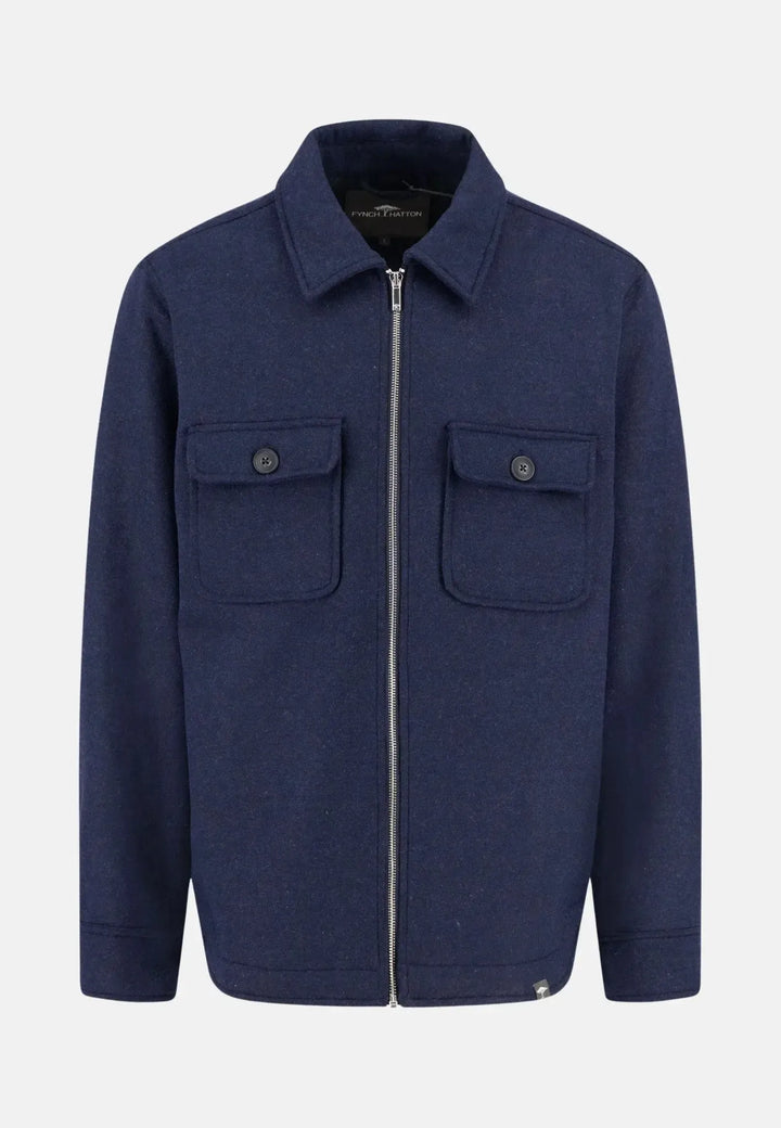 fynch-hatton-Wool Blend Melange Overshirt Dark Navy