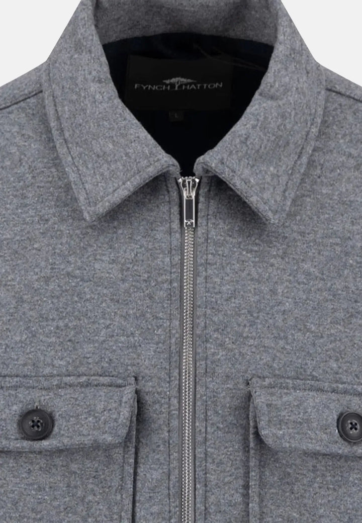 fynch-hatton-Wool Blend Melange Overshirt Steel