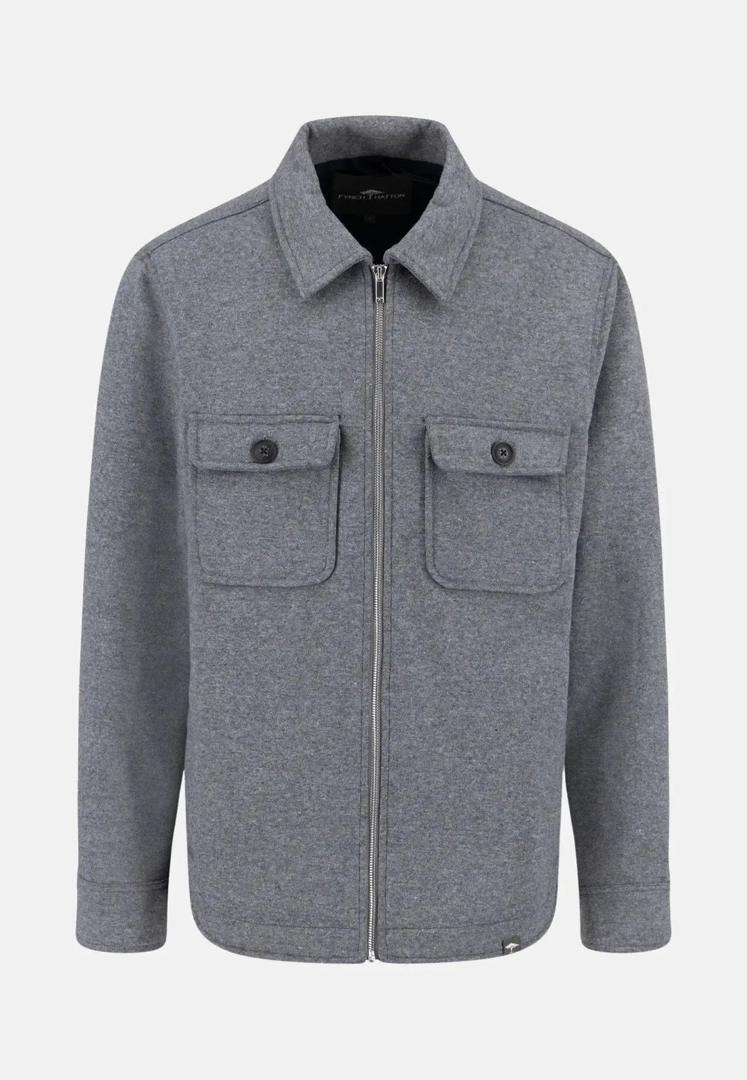 fynch-hatton-Wool Blend Melange Overshirt Steel