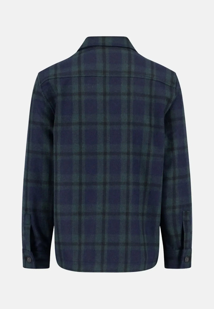 fynch-hatton-Wool Mix Checked Overshirt Dark Navy