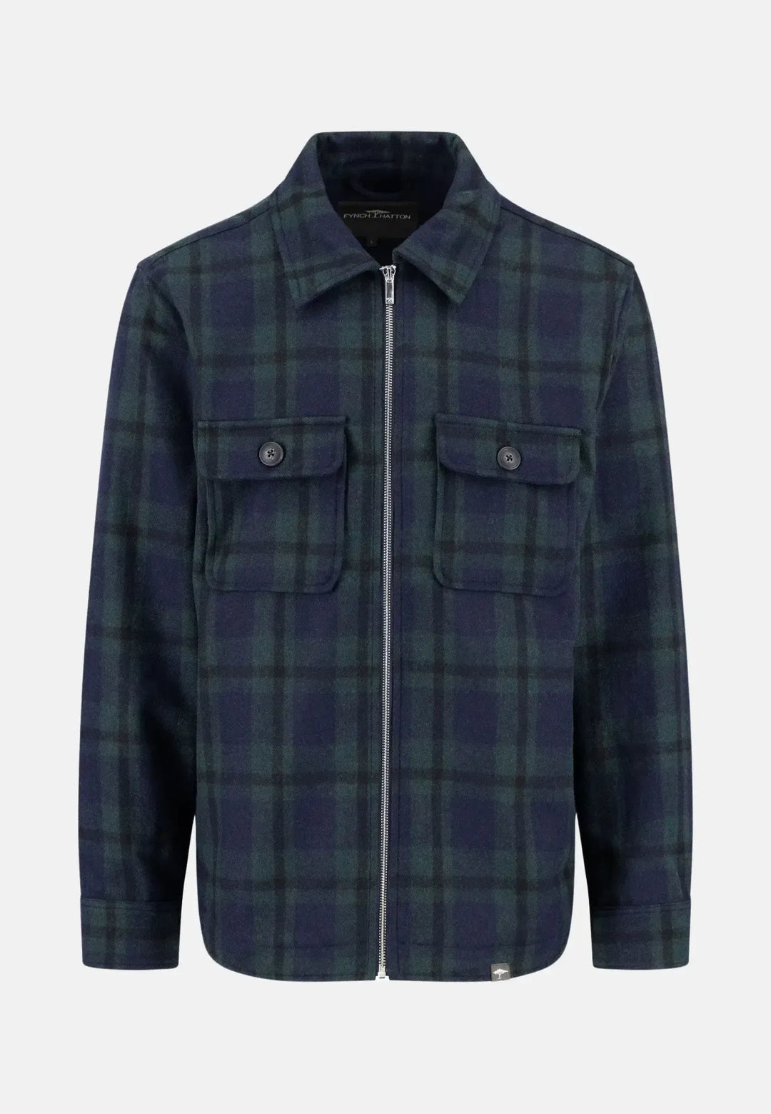 fynch-hatton-Wool Mix Checked Overshirt Dark Navy