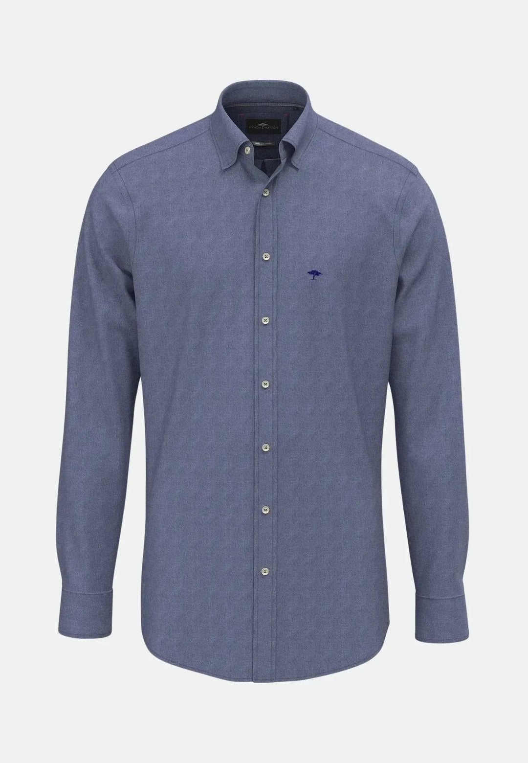 fynch-hatton-Woven Pattern Kent Collar Denim Shirt Misty Blue