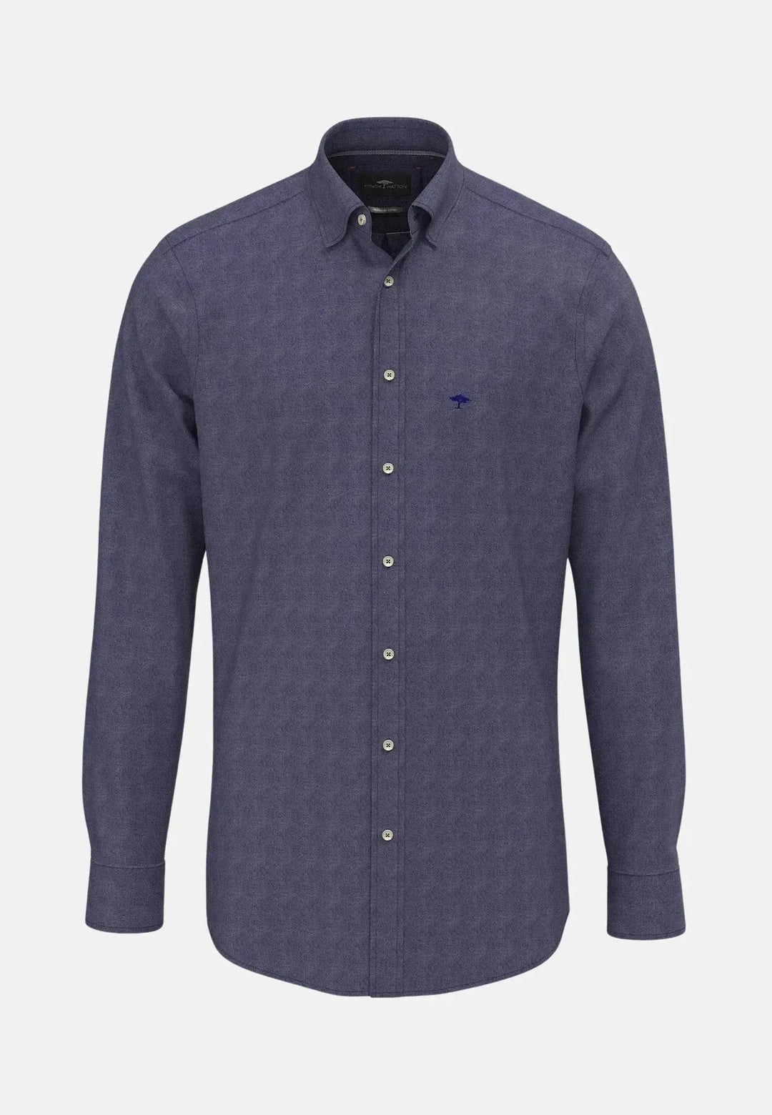 fynch-hatton-Woven Pattern Kent Collar Denim Shirt Navy