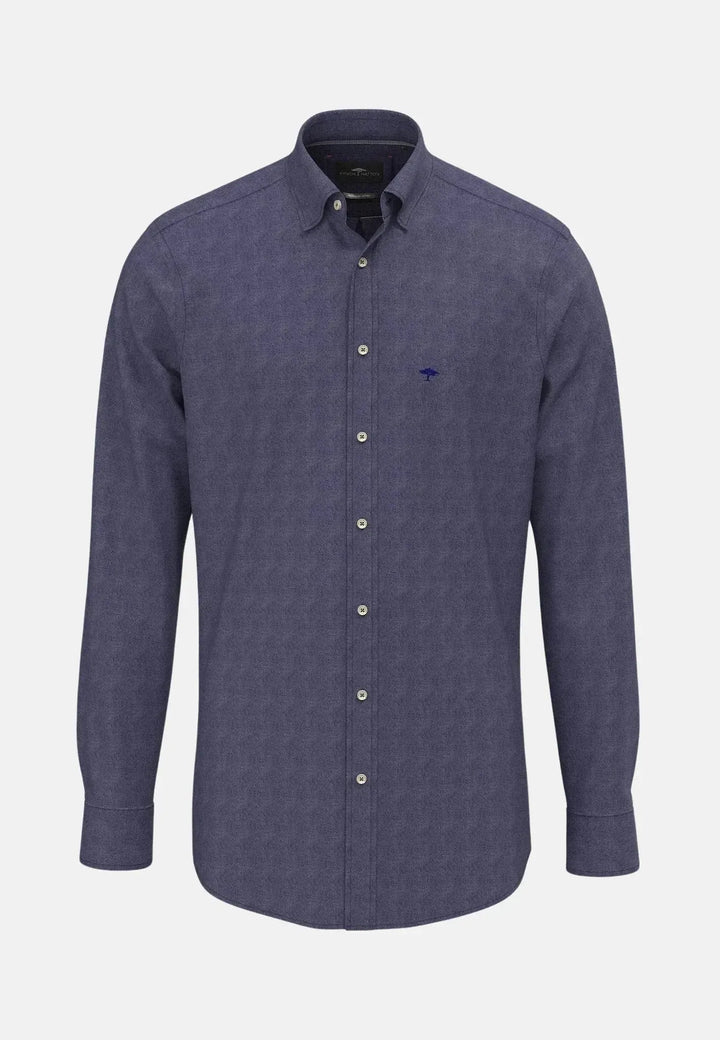 fynch-hatton-Woven Pattern Kent Collar Denim Shirt Navy