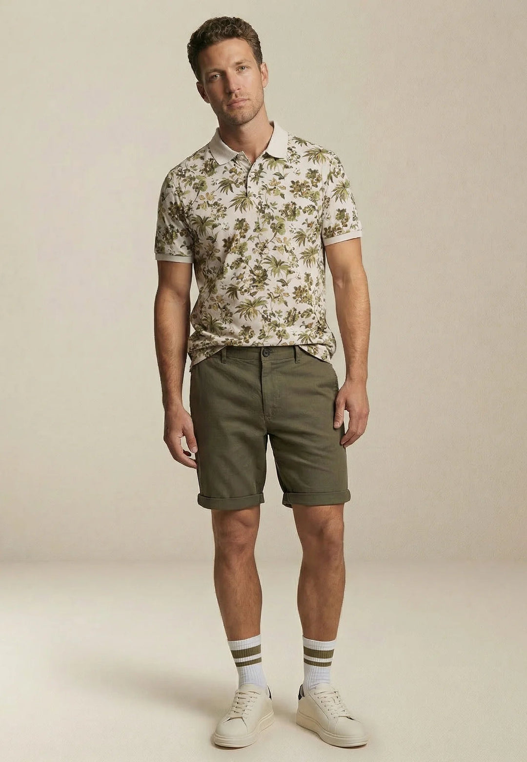 Fynch - Hatton All Over Print Floral Polo Shirt Cement - 16031308-828-M - fynch - hatton.co.uk