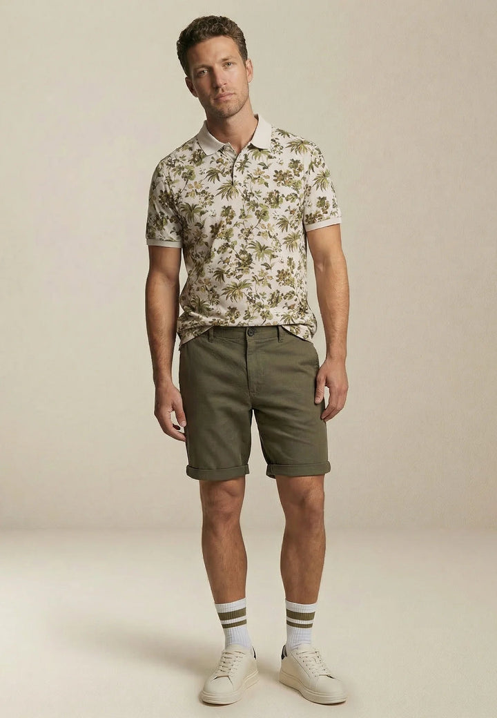 Fynch - Hatton All Over Print Floral Polo Shirt Cement - 16031308-828-M - fynch - hatton.co.uk