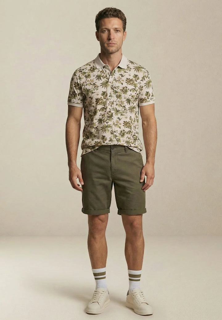 Fynch - Hatton All Over Print Floral Polo Shirt Cement - 16031308-828-M - fynch - hatton.co.uk