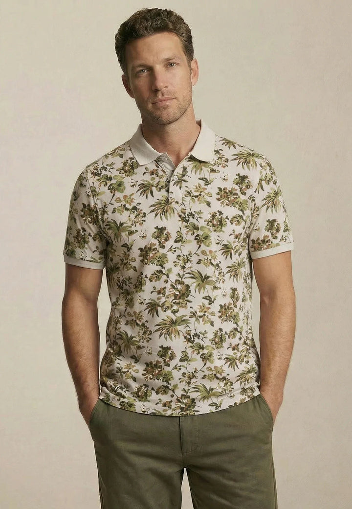 Fynch - Hatton All Over Print Floral Polo Shirt Cement - 16031308-828-M - fynch - hatton.co.uk