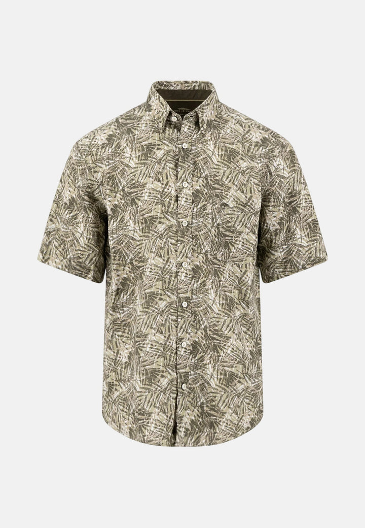Fynch - Hatton All - Over Print Linen Button Down Short Sleeved Shirt Pistachio 16046051-745-M