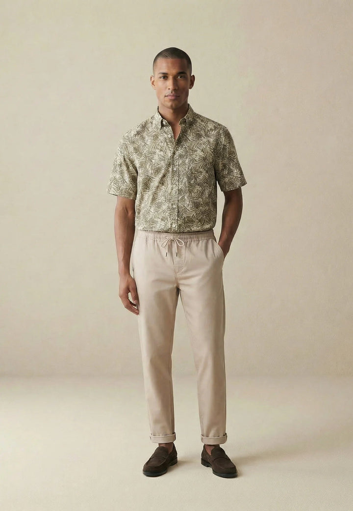Fynch - Hatton All - Over Print Linen Button Down Short Sleeved Shirt Pistachio 16046051-745-M