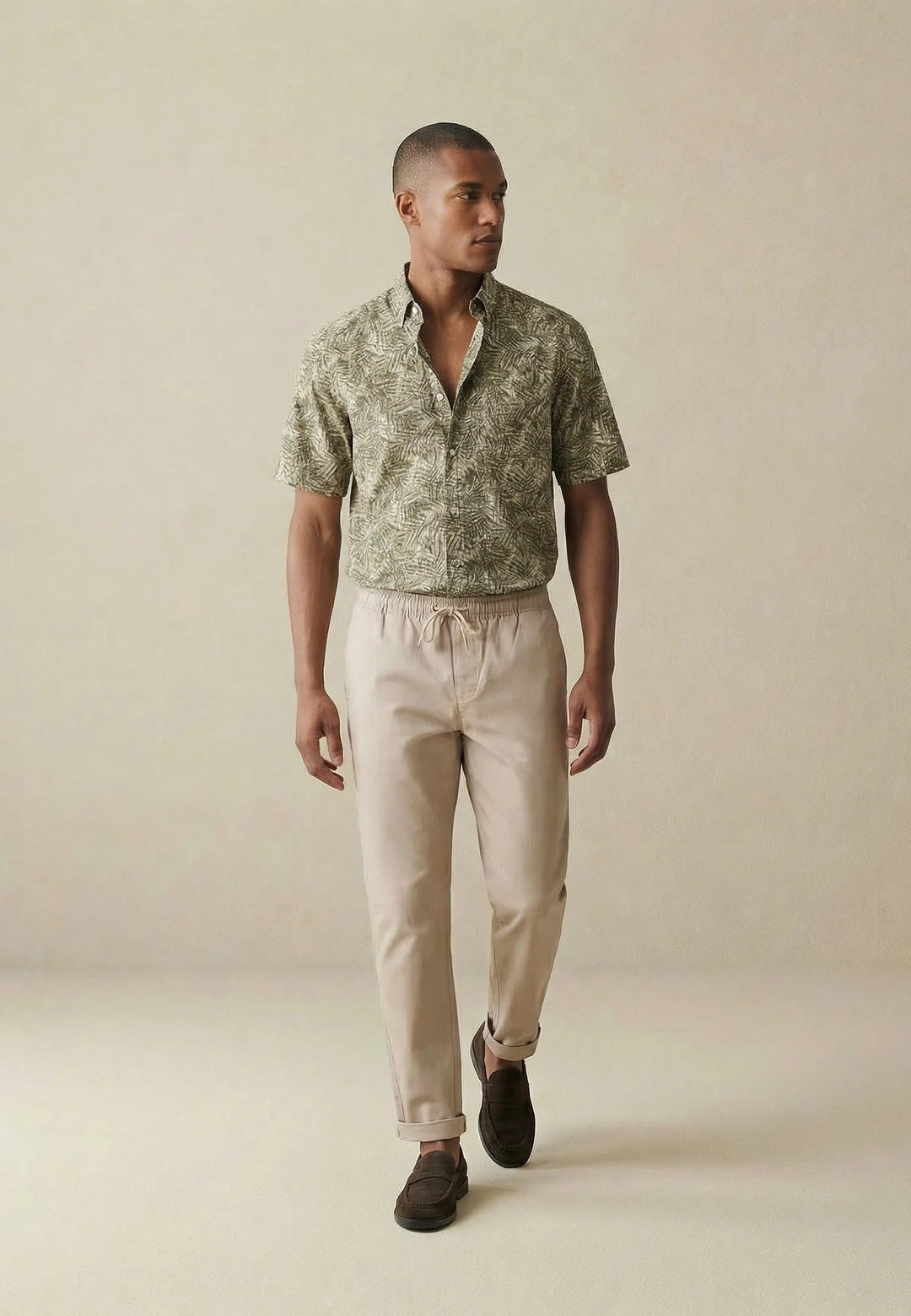 Fynch - Hatton All - Over Print Linen Button Down Short Sleeved Shirt Pistachio 16046051-745-M