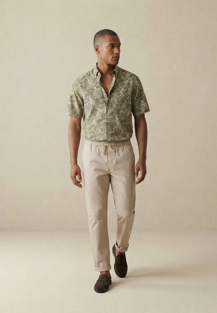 Fynch - Hatton All - Over Print Linen Button Down Short Sleeved Shirt Pistachio 16046051-745-M