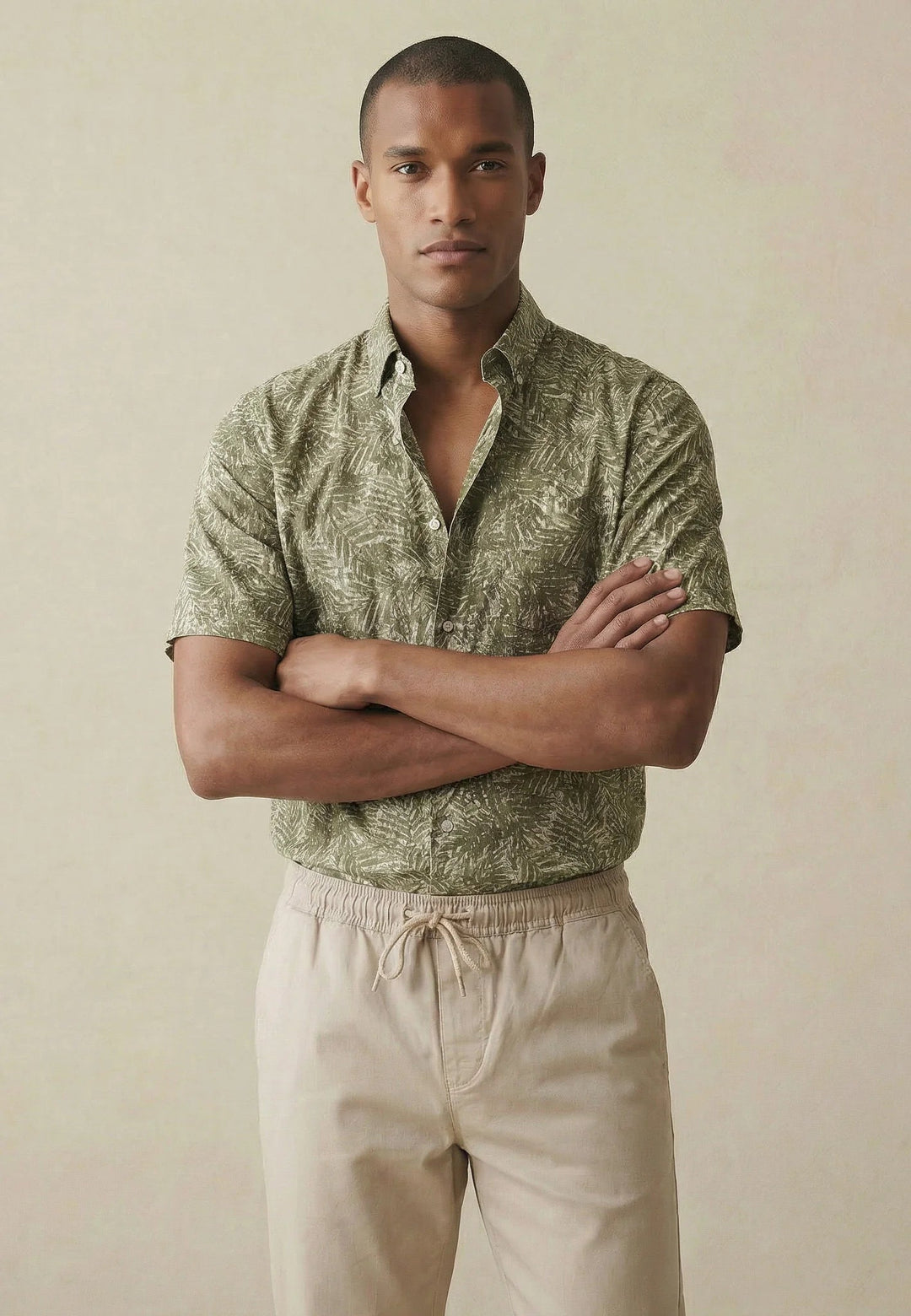 Fynch - Hatton All - Over Print Linen Button Down Short Sleeved Shirt Pistachio 16046051-745-M