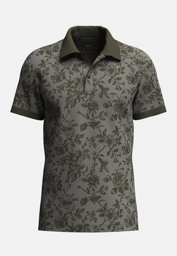 Fynch - Hatton All Over Print Two - Tone Polo Shirt Dark Khaki - 16031911-719-M - fynch - hatton.co.uk