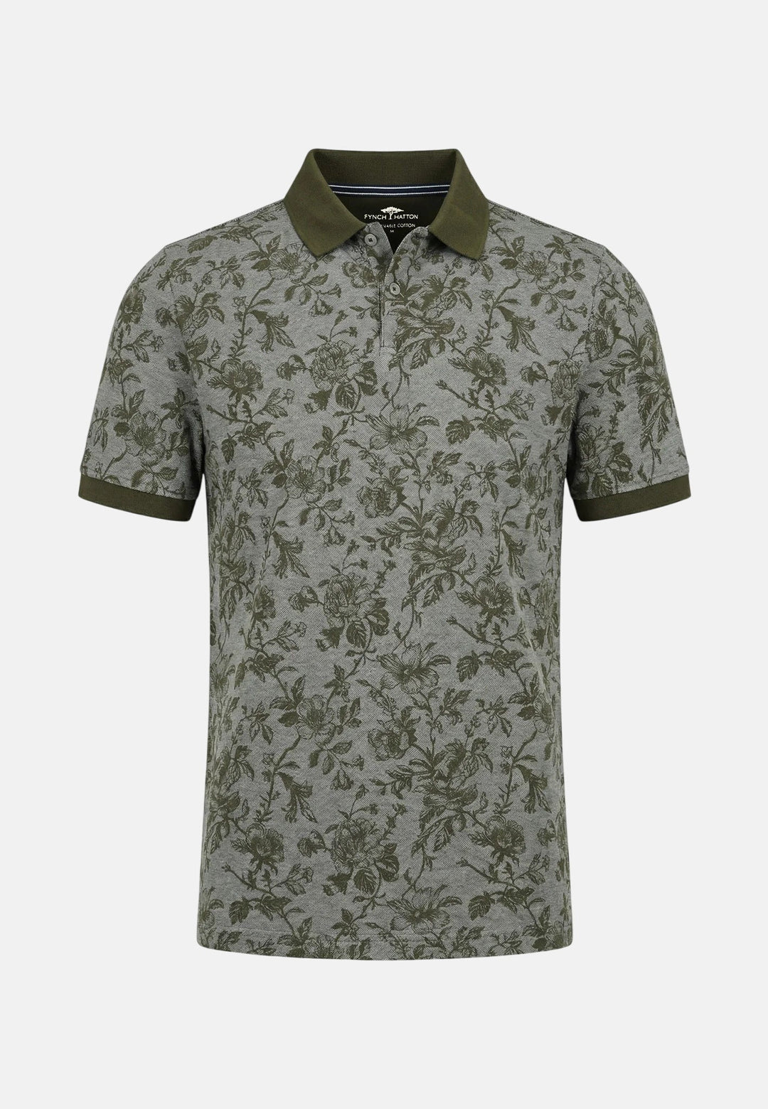 Fynch - Hatton All Over Print Two - Tone Polo Shirt Dark Khaki 16031911-719-M