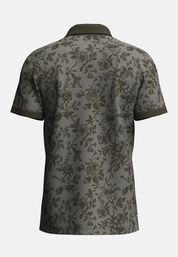 Fynch - Hatton All Over Print Two - Tone Polo Shirt Dark Khaki - 16031911-719-M - fynch - hatton.co.uk