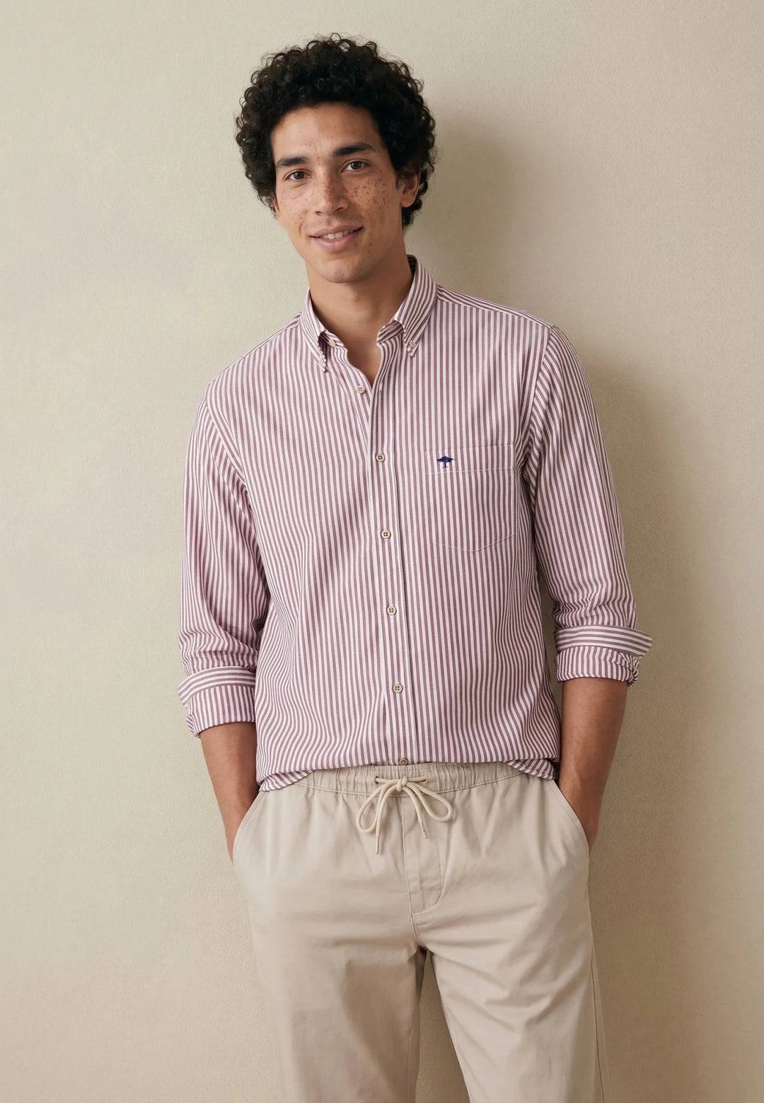 Fynch-Hatton All Season Poplin Stripe Button Down Shirt Grape 10005510-416-M