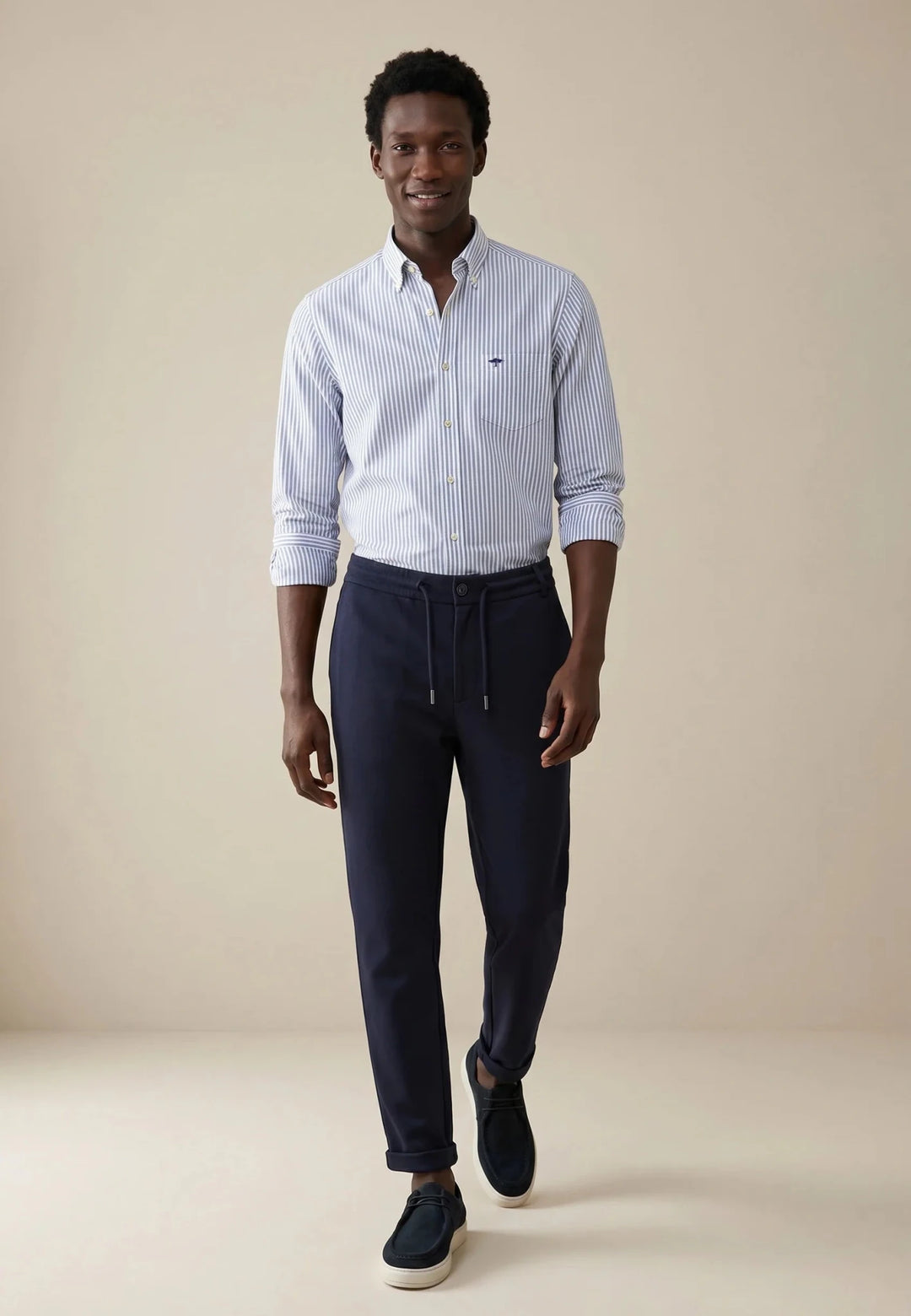 Fynch-Hatton All Season Poplin Stripe Button Down Shirt Light Blue 10005510-675-M