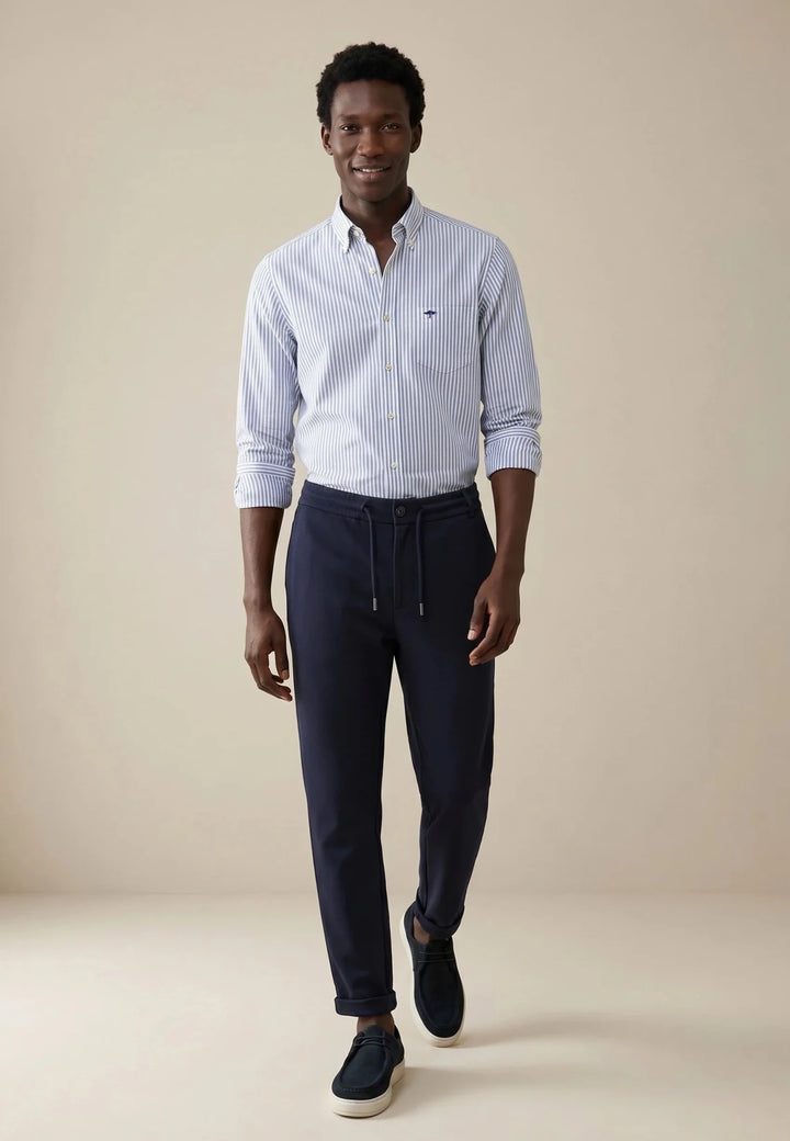 Fynch-Hatton All Season Poplin Stripe Button Down Shirt Light Blue 10005510-675-M