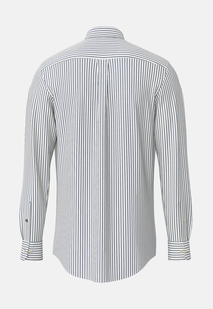 Fynch-Hatton All Season Poplin Stripe Button Down Shirt Navy 10005510-685-M
