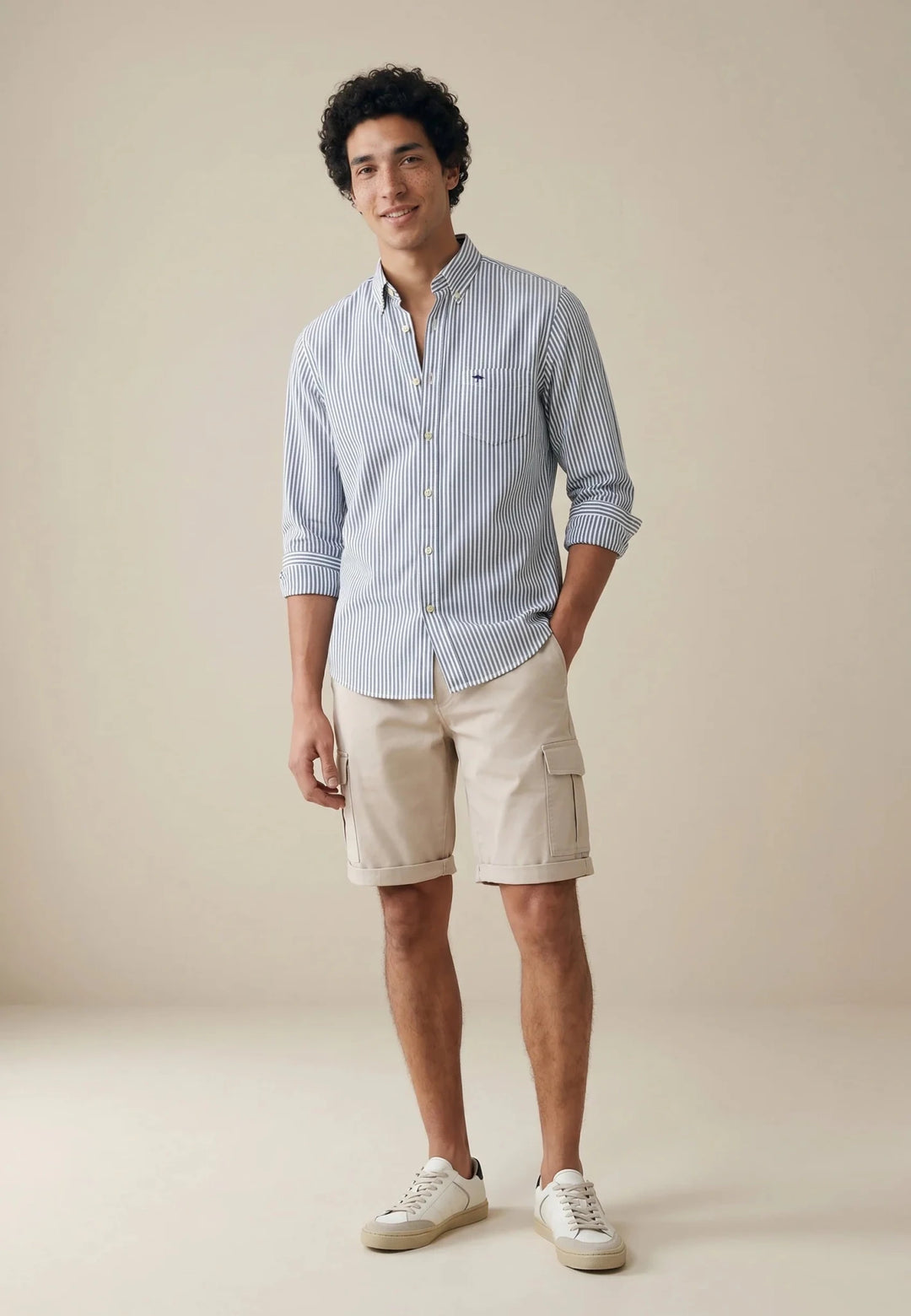 Fynch-Hatton All Season Poplin Stripe Button Down Shirt Navy 10005510-685-M