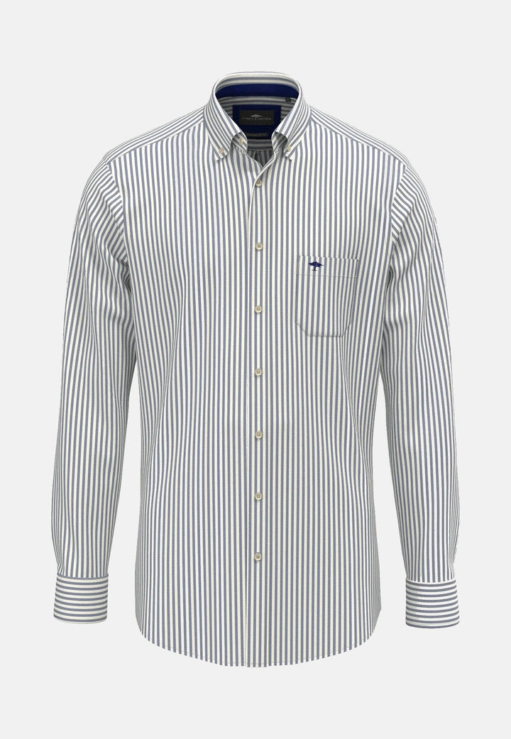 Fynch-Hatton All Season Poplin Stripe Button Down Shirt Navy 10005510-685-M