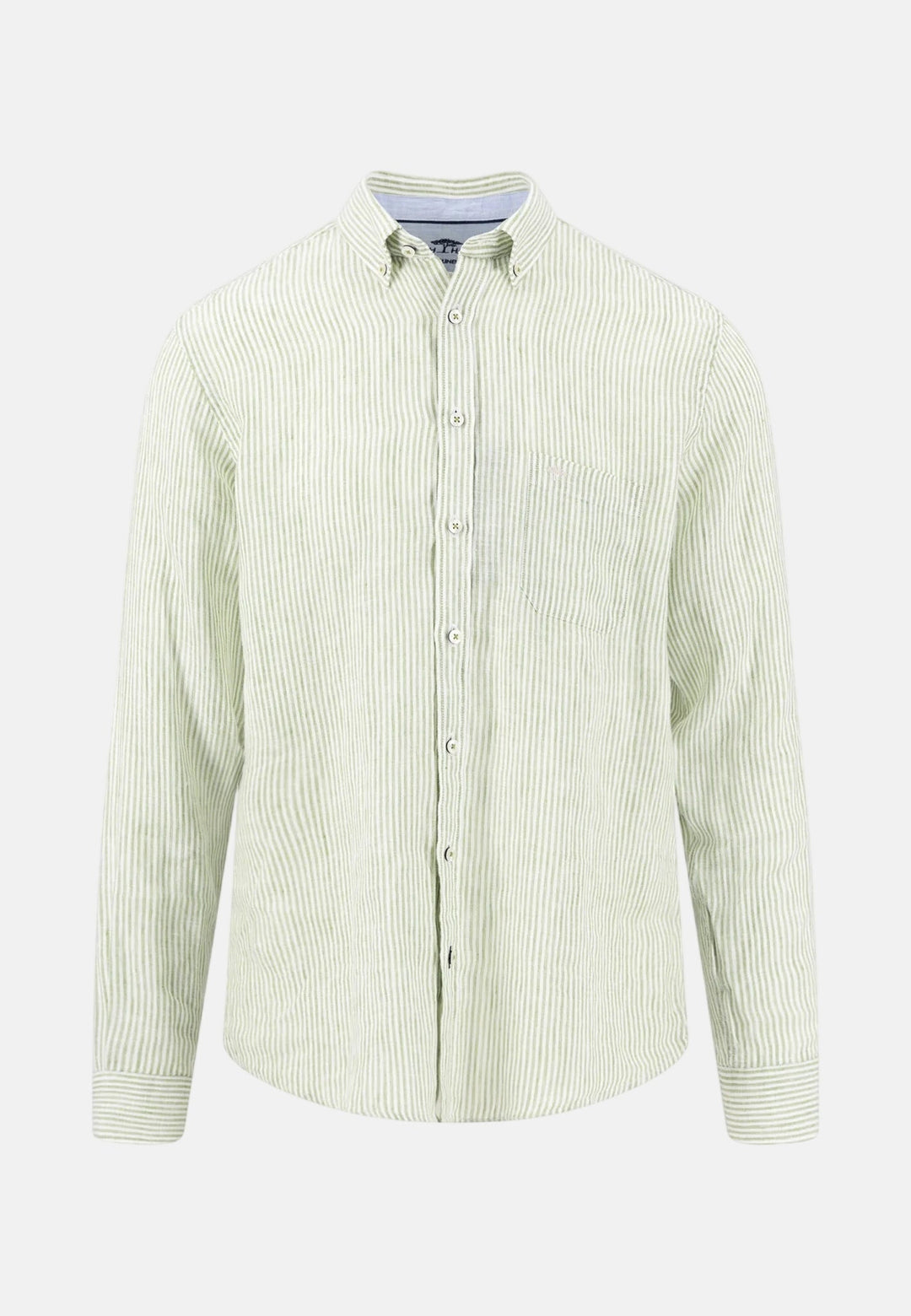 Fynch - Hatton Bengal Stripe Pure Linen Button Down Shirt Avocado 16136020-740-M