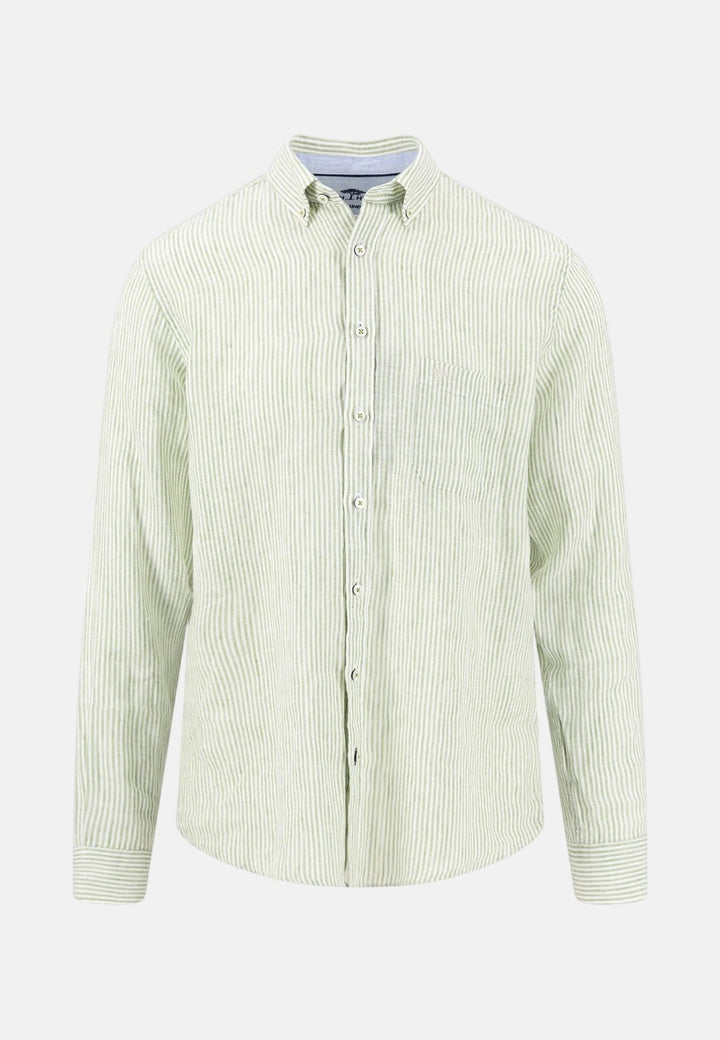 Fynch - Hatton Bengal Stripe Pure Linen Button Down Shirt Avocado 16136020-740-M