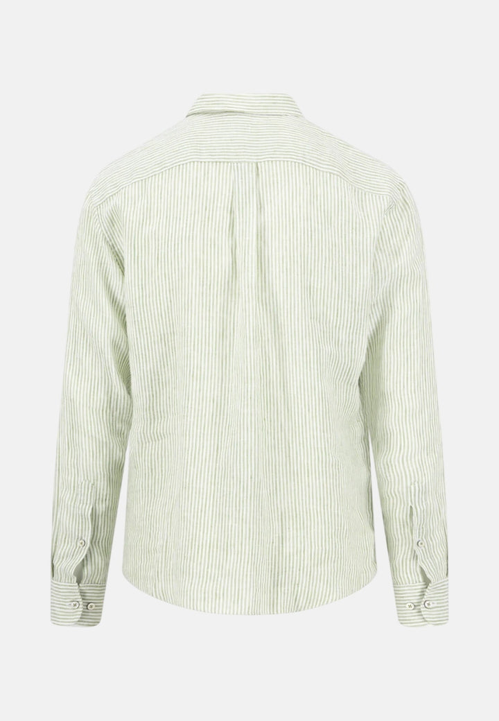 Fynch - Hatton Bengal Stripe Pure Linen Button Down Shirt Avocado 16136020-740-M