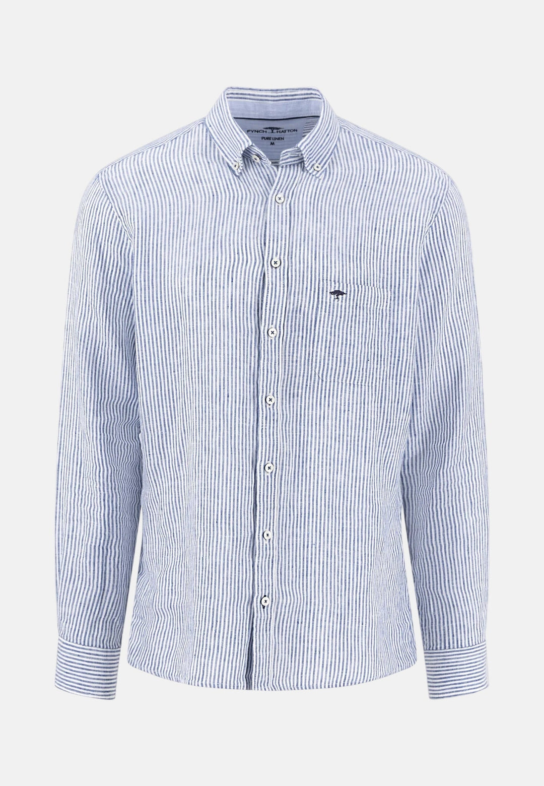 Fynch - Hatton Bengal Stripe Pure Linen Button Down Shirt Harbour Blue 16136020-654-M