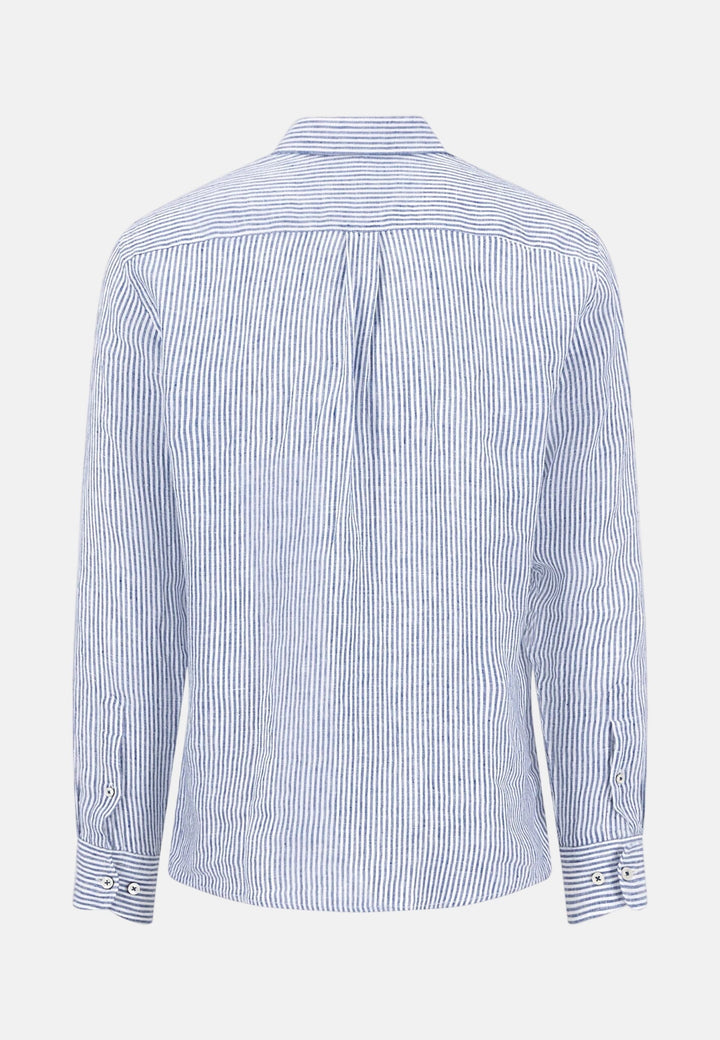 Fynch - Hatton Bengal Stripe Pure Linen Button Down Shirt Harbour Blue 16136020-654-M