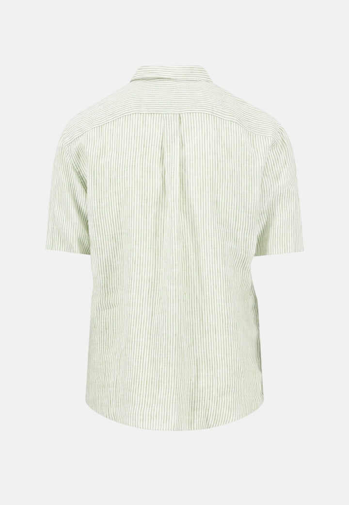 Fynch - Hatton Bengal Stripe Pure Linen Short Sleeved Shirt Avocado 16046021-740-M
