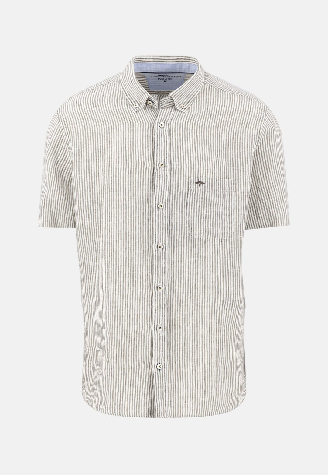 Fynch - Hatton Bengal Stripe Pure Linen Short Sleeved Shirt Dark Khaki 16046021-719-M